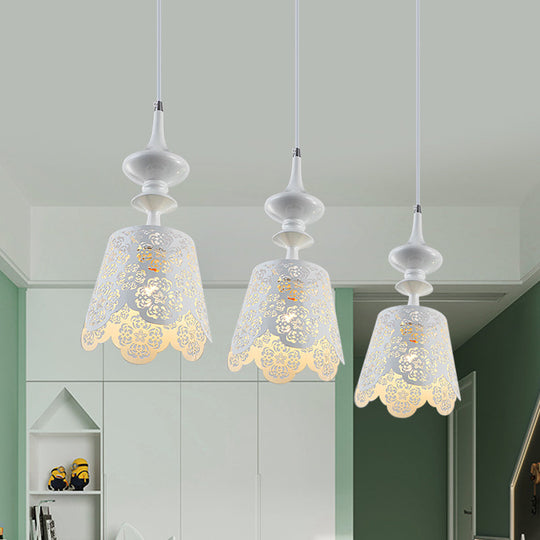 Iron White Scalloped 3-Bulb Hanging Pendant Lamp With Hollowed Out Design - Pastoral Ceiling Light