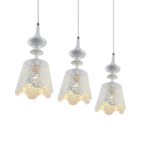 Iron White Scalloped 3-Bulb Hanging Pendant Lamp With Hollowed Out Design - Pastoral Ceiling Light