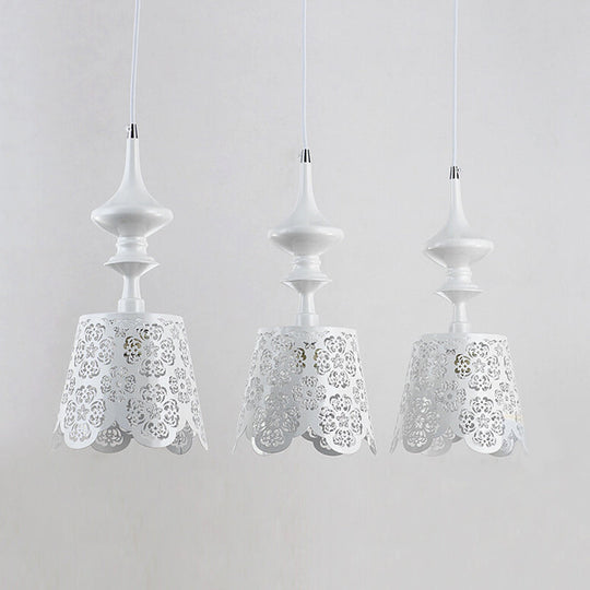 Iron White Scalloped 3-Bulb Hanging Pendant Lamp With Hollowed Out Design - Pastoral Ceiling Light