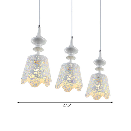 Iron White Scalloped 3-Bulb Hanging Pendant Lamp With Hollowed Out Design - Pastoral Ceiling Light