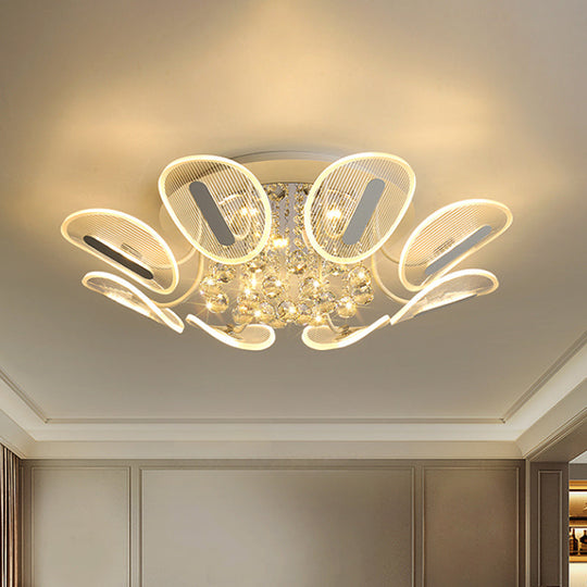 Clear Crystal Ball LED Flush Mount Light for Bedroom - Minimalist Oval Semi Flush Fixture, Available in 25.5"/31.5" Width