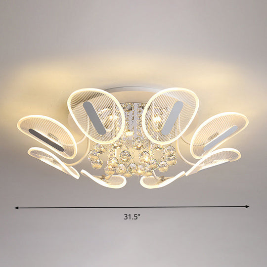 Clear Crystal Ball LED Flush Mount Light for Bedroom - Minimalist Oval Semi Flush Fixture, Available in 25.5"/31.5" Width