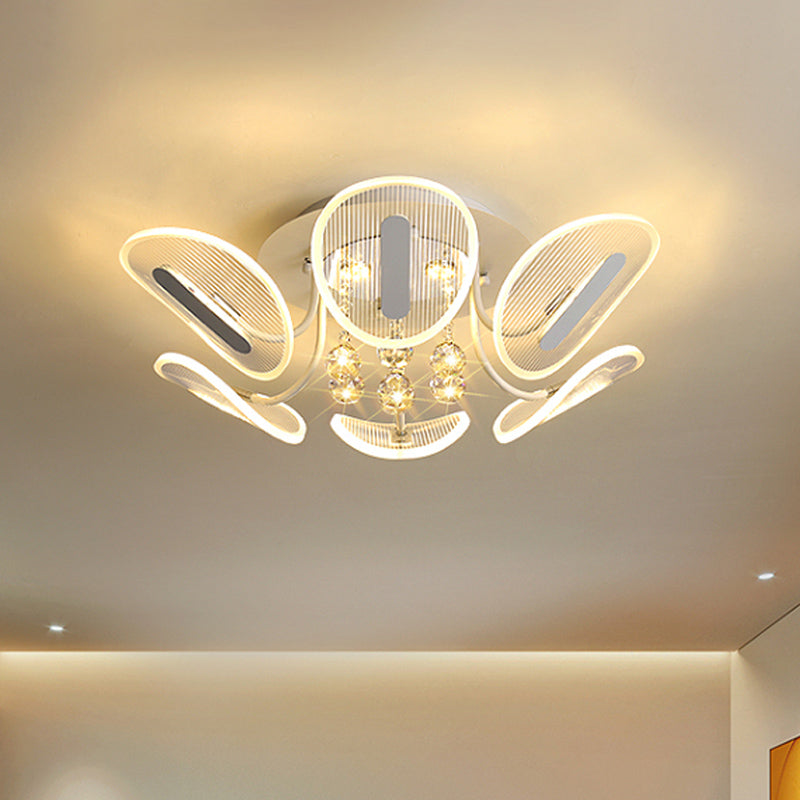 Clear Crystal Ball LED Flush Mount Light for Bedroom - Minimalist Oval Semi Flush Fixture, Available in 25.5"/31.5" Width