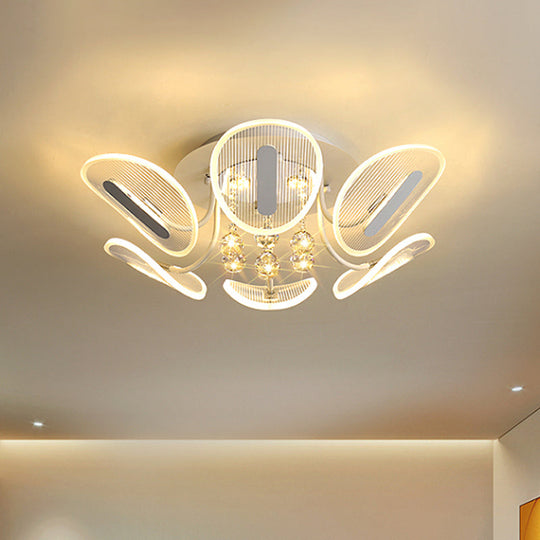 Clear Crystal Ball LED Flush Mount Light for Bedroom - Minimalist Oval Semi Flush Fixture, Available in 25.5"/31.5" Width