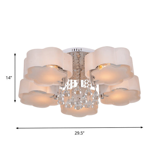 5-Head Acrylic Ceiling Light - Chrome Plum Blossom Flushmount With Crystal Drop Elegant Bedroom