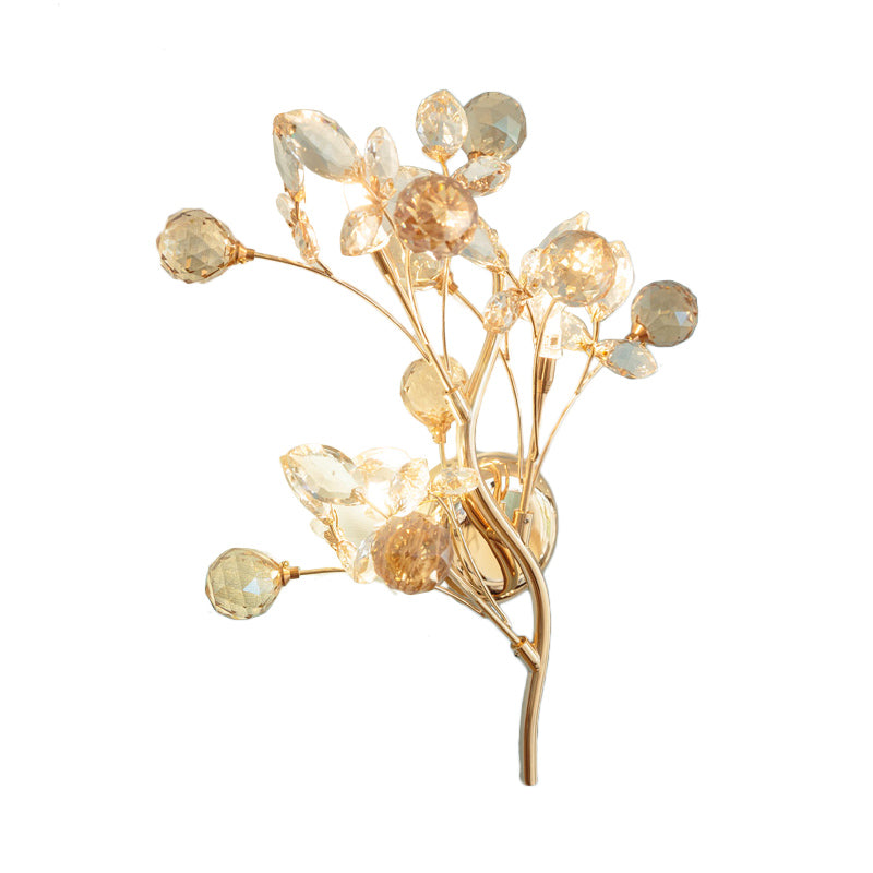 Modern Beveled Crystal Gold Wall Sconce Light Branch With 3 Heads- Stylish Lighting Fixture