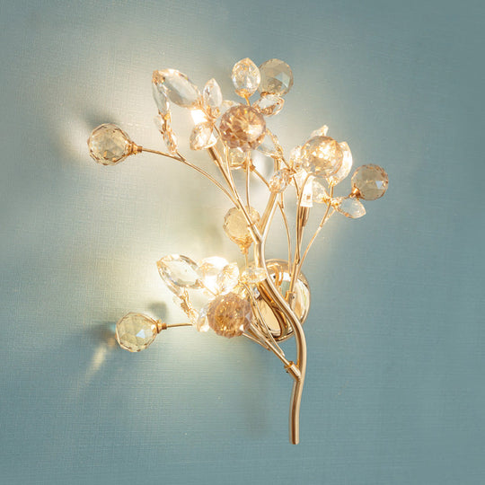 Modern Beveled Crystal Gold Wall Sconce Light Branch With 3 Heads- Stylish Lighting Fixture