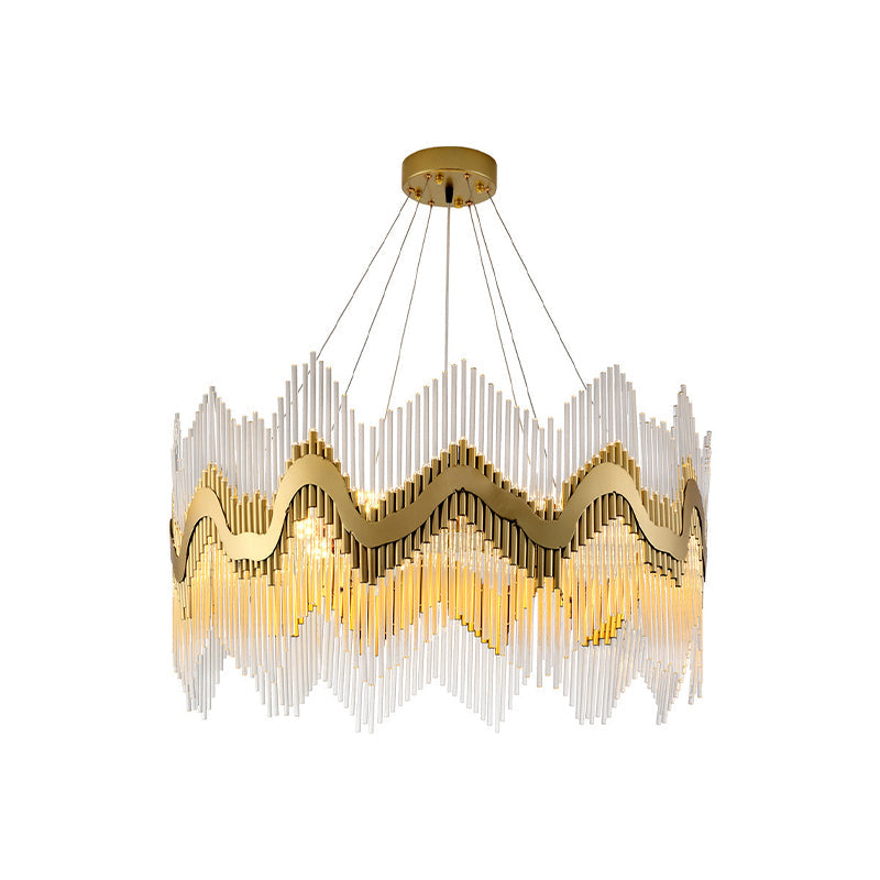 Postmodern Ruffle Edge Crystal Chandelier With Brass Finish - 8-Head Suspension Light For Living