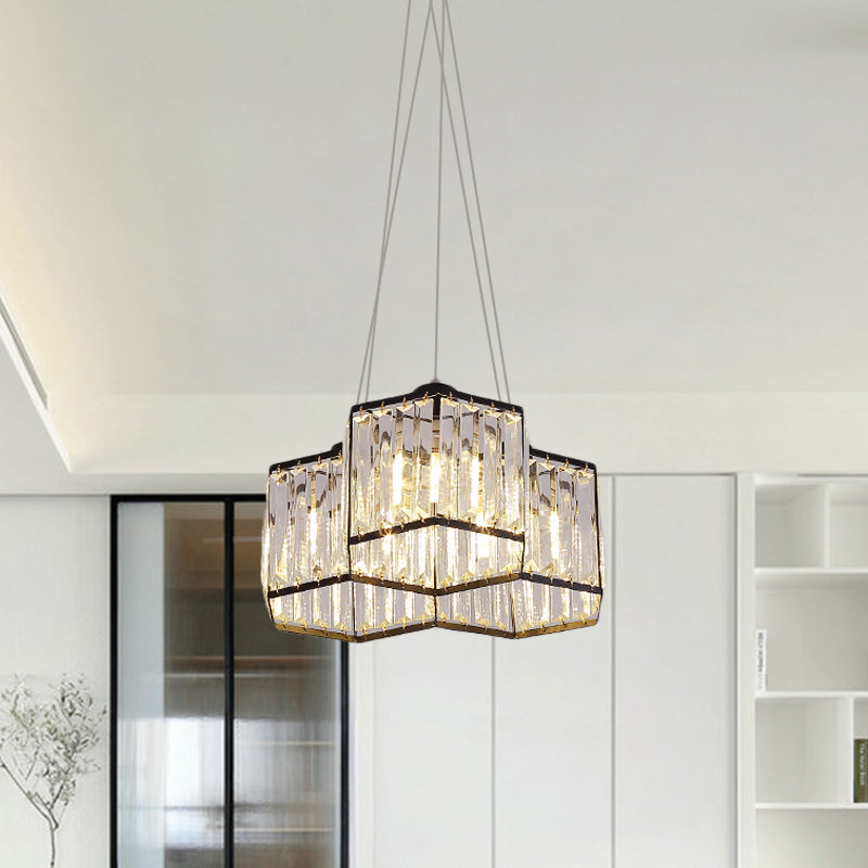 Hexagon Clear K9 Crystal Chandelier With 3/4 Pendant Lights Elegant Black Ceiling Fixture 3 /