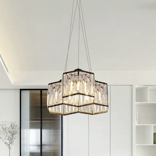 Hexagon Clear K9 Crystal Chandelier With 3/4 Pendant Lights Elegant Black Ceiling Fixture 3 /