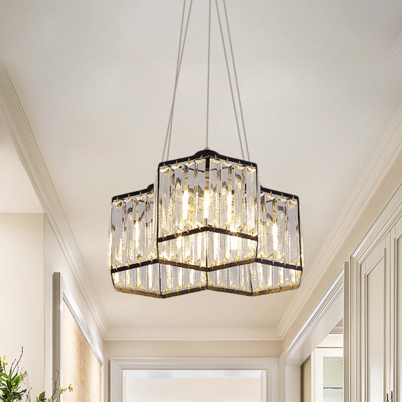 Hexagon Clear K9 Crystal Chandelier With 3/4 Pendant Lights Elegant Black Ceiling Fixture