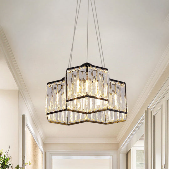 Hexagon Clear K9 Crystal Chandelier With 3/4 Pendant Lights Elegant Black Ceiling Fixture