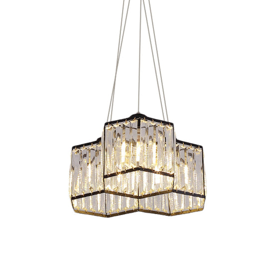 Hexagon Clear K9 Crystal Chandelier With 3/4 Pendant Lights Elegant Black Ceiling Fixture