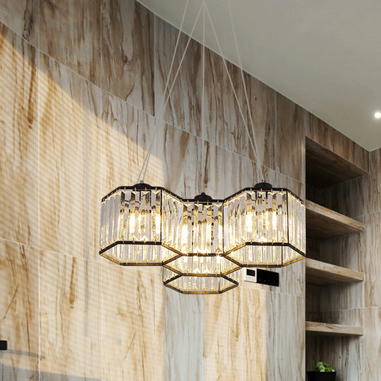 Hexagon Clear K9 Crystal Chandelier With 3/4 Pendant Lights Elegant Black Ceiling Fixture