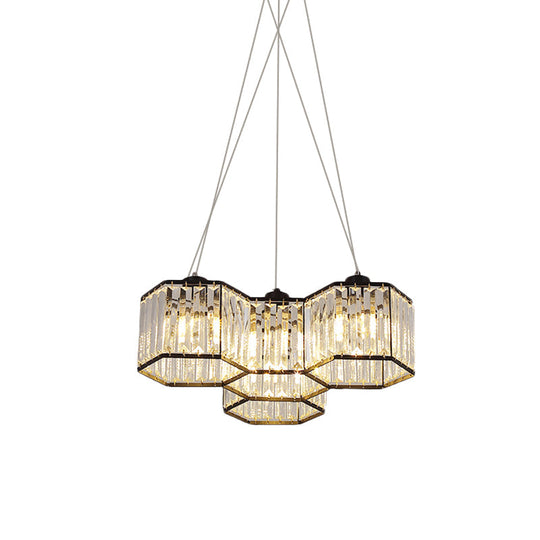 Hexagon Clear K9 Crystal Chandelier With 3/4 Pendant Lights Elegant Black Ceiling Fixture