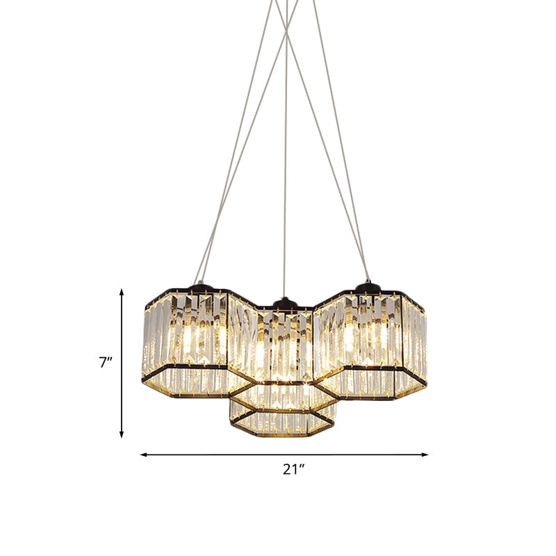 Hexagon Clear K9 Crystal Chandelier With 3/4 Pendant Lights Elegant Black Ceiling Fixture