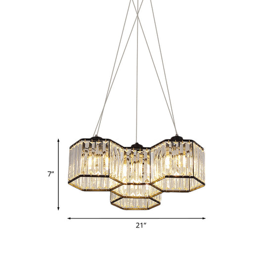 Hexagon Clear K9 Crystal Chandelier With 3/4 Pendant Lights Elegant Black Ceiling Fixture