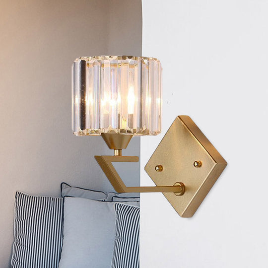 Minimalist Crystal Block Cylindrical Wall Sconce - Gold Finish