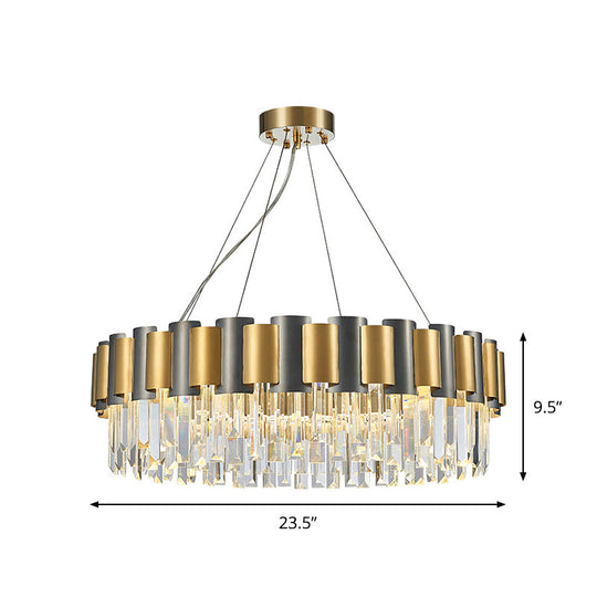 Postmodern Clear Crystal Chandelier: Round Dining Room Pendant With 8 Bulbs In Black And Gold