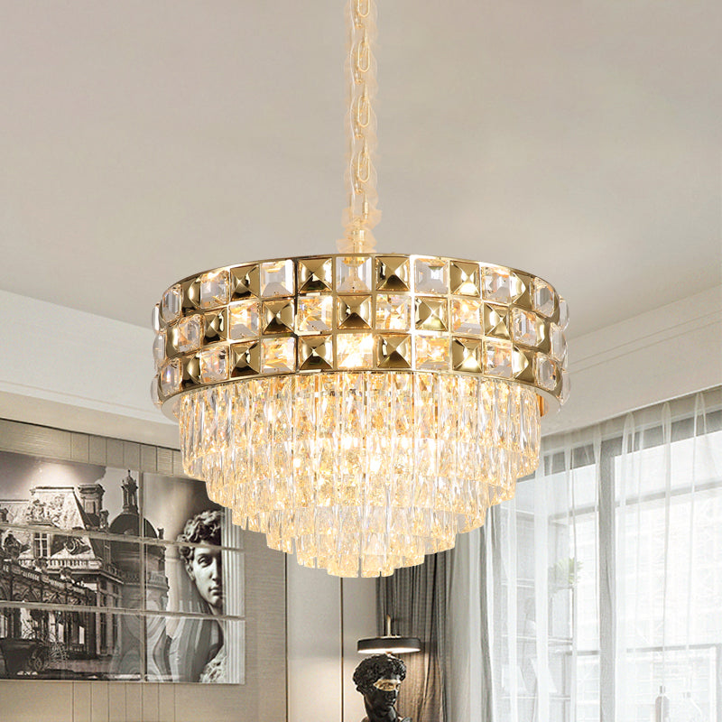 Postmodern Gold Crystal Chandelier With 14-Bulb Pendant Light - Elegant Bedroom Lamp