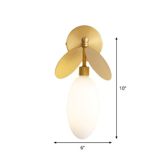 Modern Globe/Oval Wall Mount Lamp With Cream Glass - Brass Bedside Light Leaf Deco