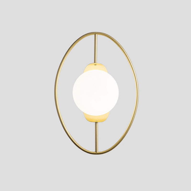 Minimalist Metal Halo Ring Sconce Lighting With Black/Gold Finish Orb White Glass Shade