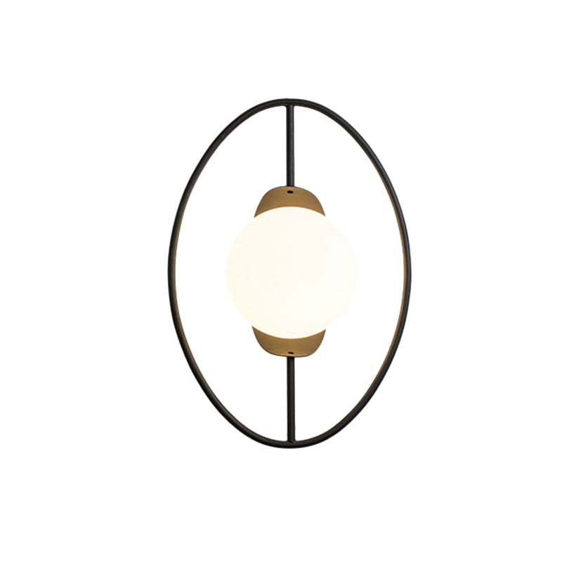 Minimalist Metal Halo Ring Sconce Lighting With Black/Gold Finish Orb White Glass Shade