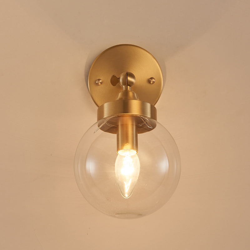 Rotatable Bedroom Wall Lamp In Brass With Clear Glass And Modernist Ball Design