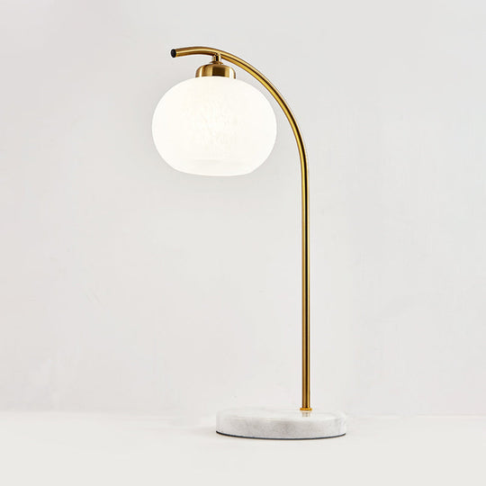 Stylish White Glass Table Lamp With Brass Finish For Study Room