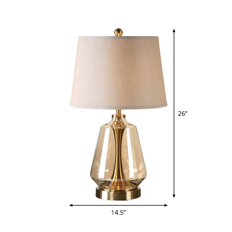 Amber Glass Tower Table Lamp - Modernist Design With 1 Light White Fabric Shade Ideal For Living