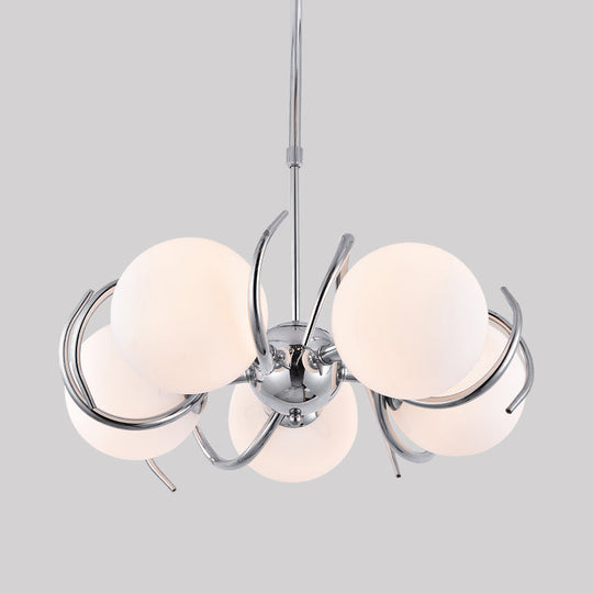 Modern Cream Glass Pendant Chandelier with Spherical Design - 5-Head Chrome Twisted Hanging Light Kit