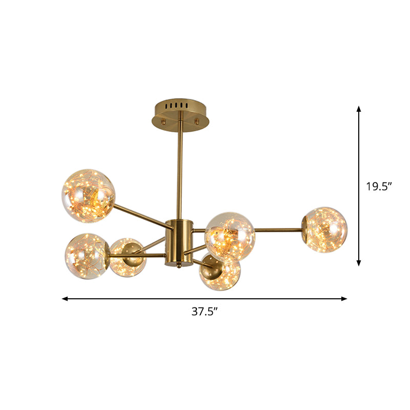 Modern Amber Glass Ball Chandelier - Stylish Brass Sputnik Suspension Light for Dining Room