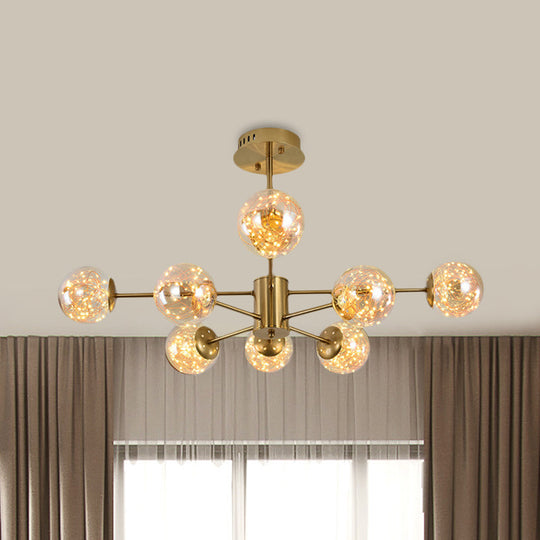 Modern Amber Glass Ball Chandelier - Stylish Brass Sputnik Suspension Light for Dining Room