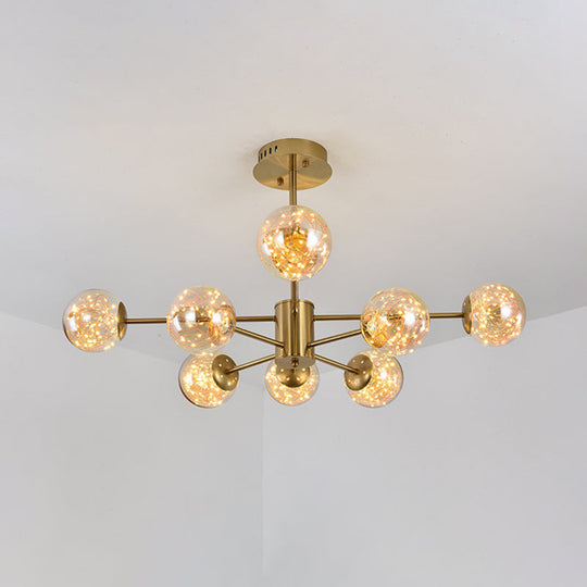 Modern Amber Glass Ball Chandelier - Stylish Brass Sputnik Suspension Light for Dining Room