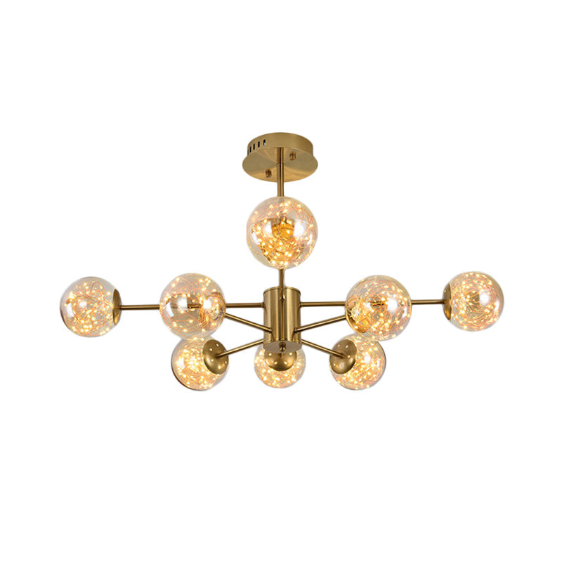 Modern Amber Glass Ball Chandelier - Stylish Brass Sputnik Suspension Light for Dining Room