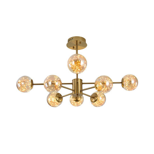 Modern Amber Glass Ball Chandelier - Stylish Brass Sputnik Suspension Light for Dining Room