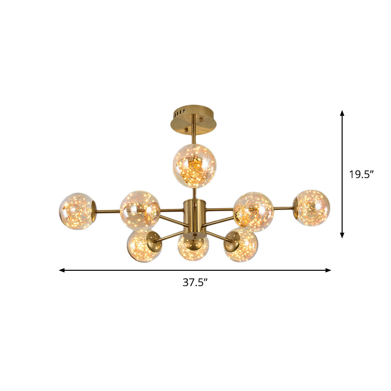 Modern Amber Glass Ball Chandelier - Stylish Brass Sputnik Suspension Light for Dining Room