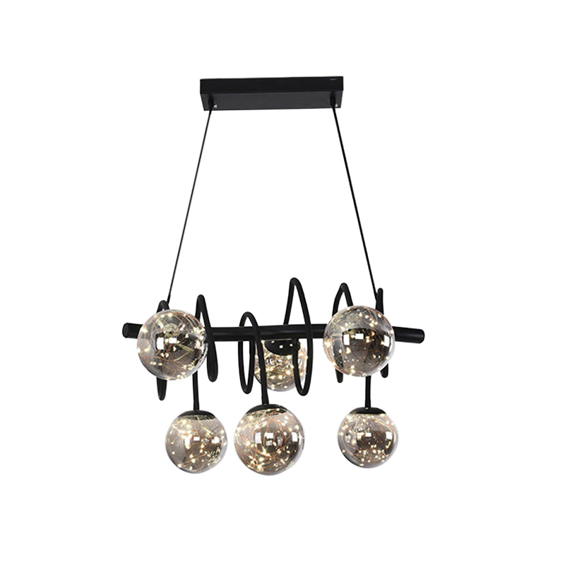 Sleek 6-Bulb Metal Island Pendant Light With Smoke Gray Glass Shade For Modern Dining Rooms