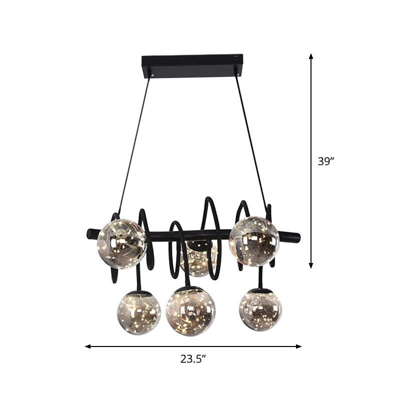 Suspension moderne pour îlot avec abat-jour en verre gris fumé - Métal noir, ampoules LED - Idéal pour la salle à manger