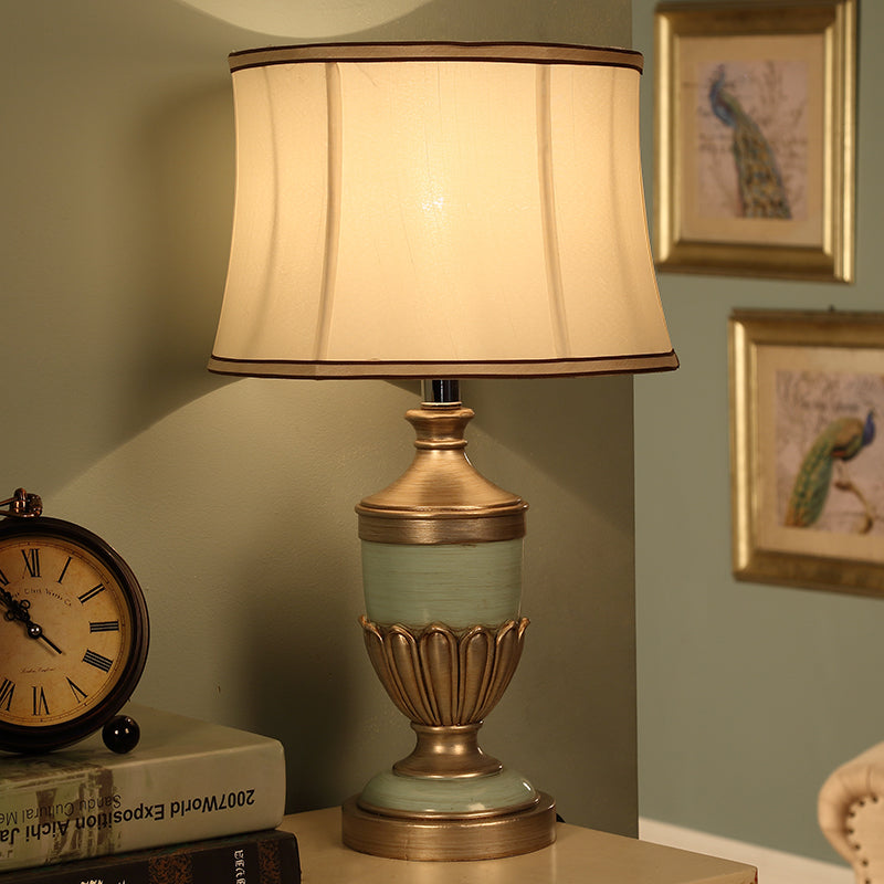 Vintage Drum Desk Lamp With Fabric Night Table Lighting - 1 Head Black/Brown/Green Pot Base Green