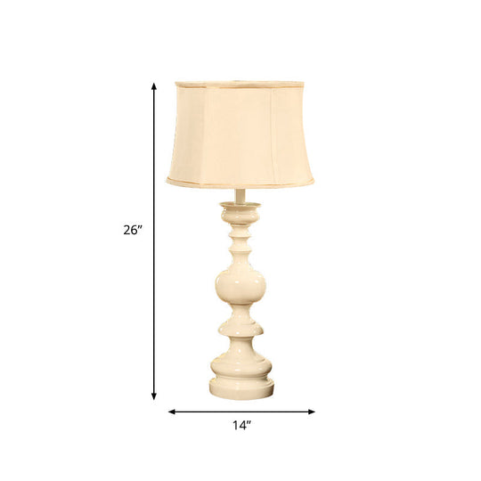 Traditional Style Fabric White Nightstand Lamp With Baluster Base And Drum Shade - 1 Light