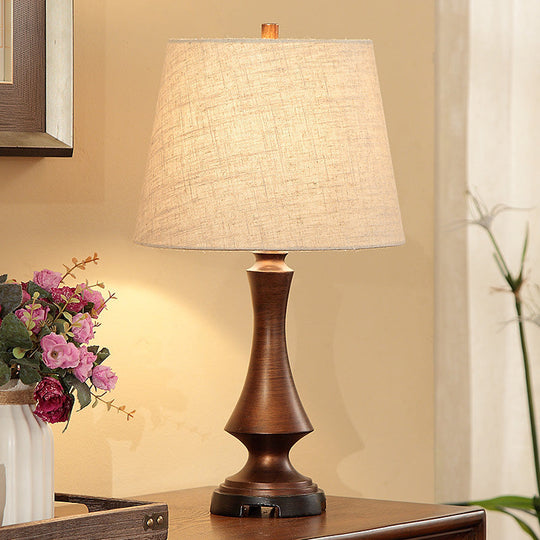 Julia - Countryside 1 Head Fabric Desk Lighting Countryside Black/Brown Conical Bedroom Night Light with Slender Base