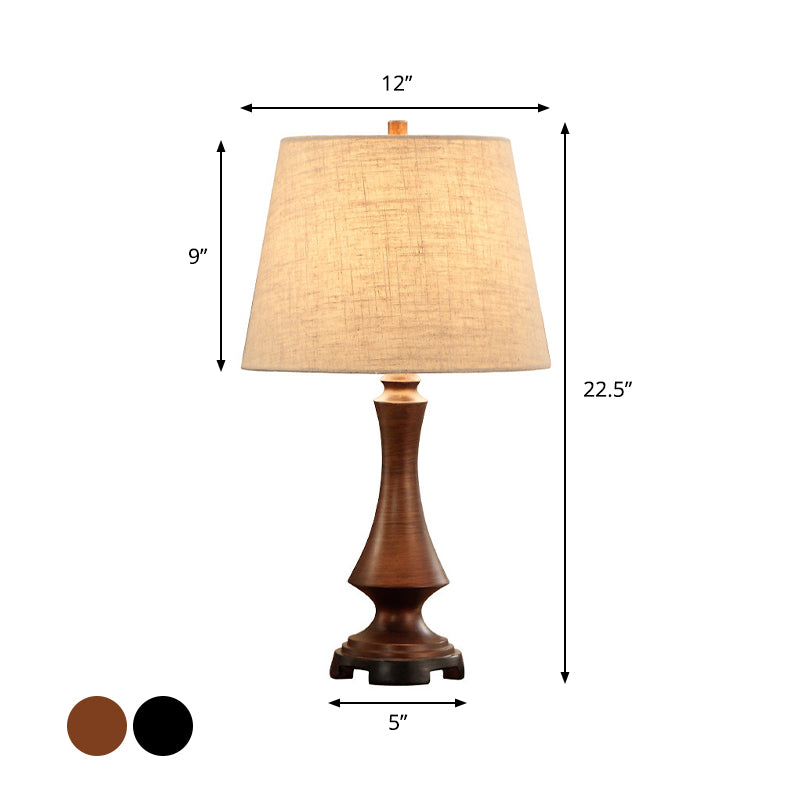 Julia - Countryside 1 Head Fabric Desk Lighting Countryside Black/Brown Conical Bedroom Night Light with Slender Base