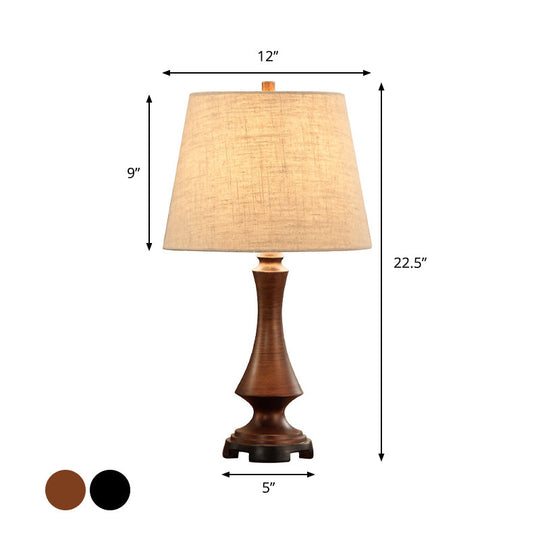 Julia - Countryside 1 Head Fabric Desk Lighting Countryside Black/Brown Conical Bedroom Night Light with Slender Base