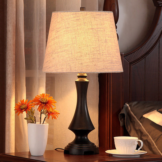 Fabric Desk Lighting: Countryside Black/Brown Conical Night Light Black