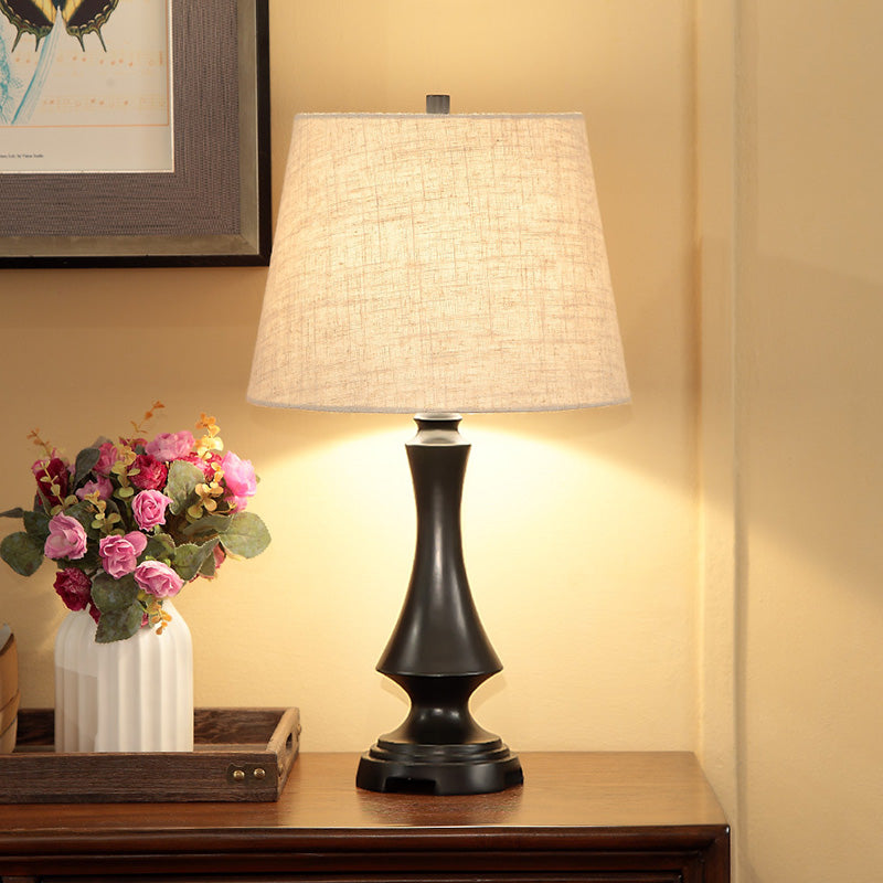 Julia - Countryside 1 Head Fabric Desk Lighting Countryside Black/Brown Conical Bedroom Night Light with Slender Base