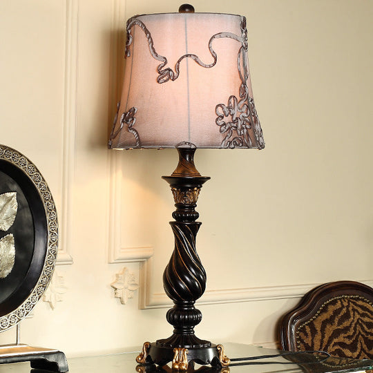 Sheliak - Modern Classic Drum Night Lighting 1 Head Fabric Swirl Patterned Nightstand Lamp in Black with Blaster Base