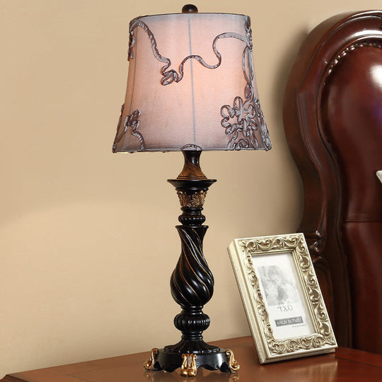 Sheliak - Modern Classic Drum Night Lighting 1 Head Fabric Swirl Patterned Nightstand Lamp in Black with Blaster Base