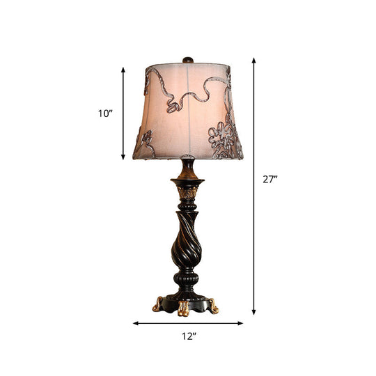 Sheliak - Modern Classic Drum Night Lighting 1 Head Fabric Swirl Patterned Nightstand Lamp in Black with Blaster Base