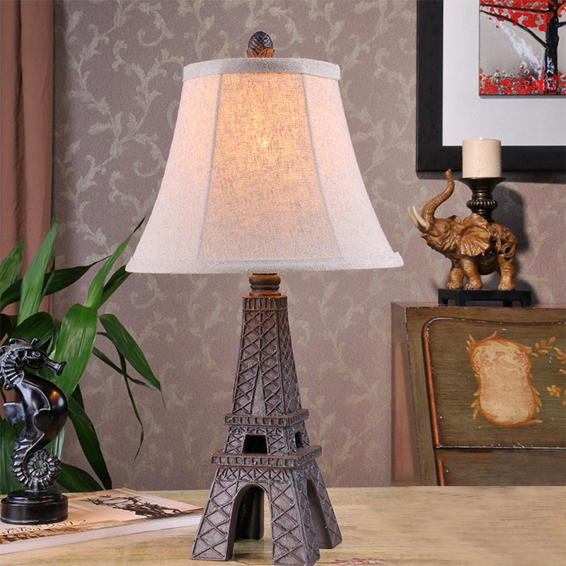 Paris Tower Desk Lamp With Bell Fabric Shade - Ideal For Country Bedroom Ambiance